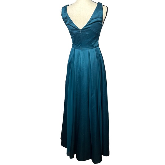 HALSTON Heritage Teal Twirl Satin Gown Dress - Picture 4 of 10